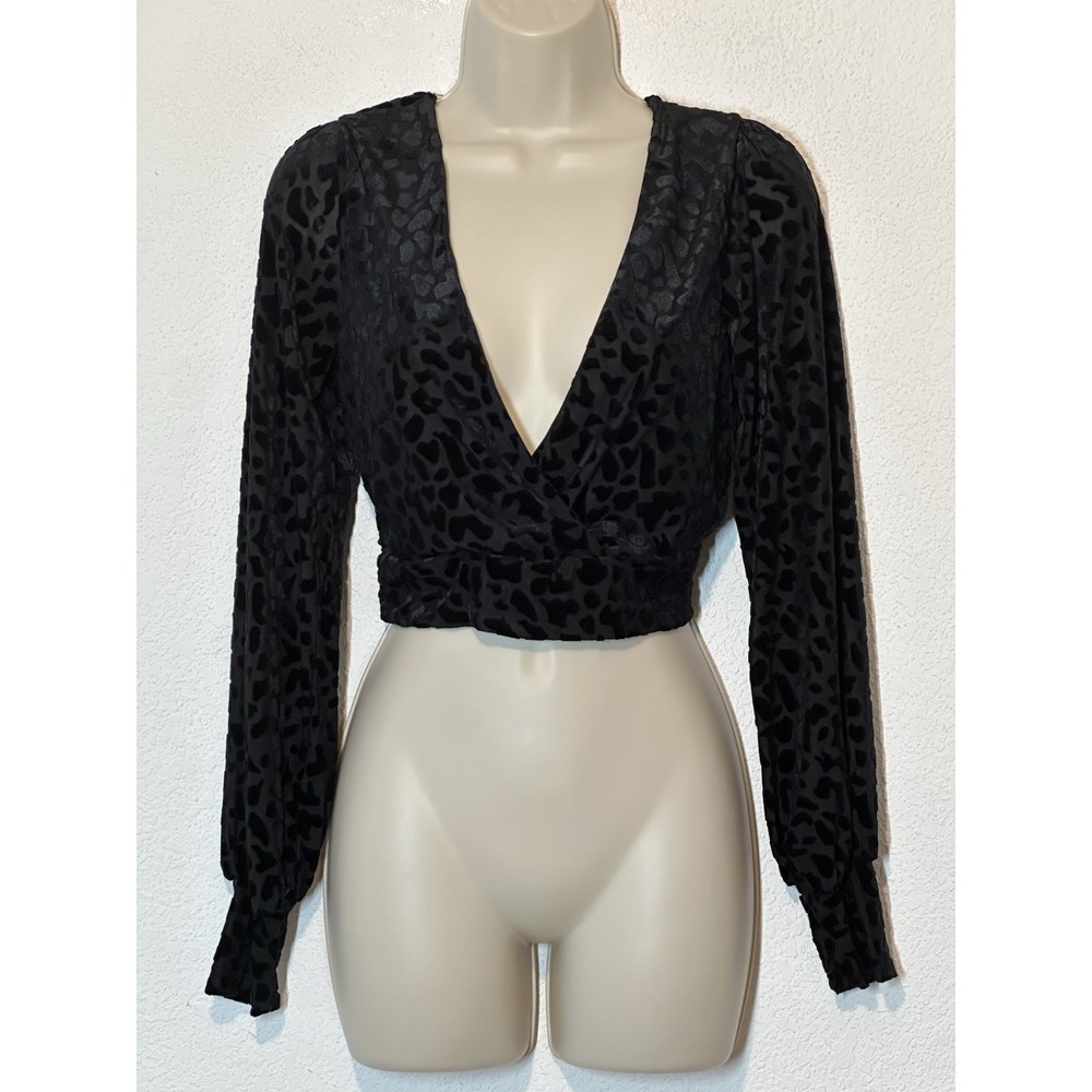 Y2K 90s Womens Top Sz S Black Velvet Burnout Whimsigoth Dark Fairy Witchy